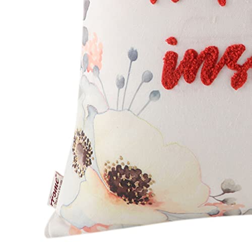 Image of Home-The Best is for You Reversible Floral Printed and Embroidered Cushion Cover 16 Inch X 16 Inch Pack of 2 (White::Red, 2)