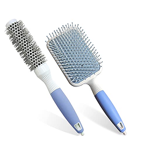 Hair Brush Set - Professional Round Brush and Paddle Brush for Men and Women - Ceramic Ion Thermal Barrel Brush - Gentle Bristles, Easy Comfort Grip Flat (0.75 inch) Hair Brush Set - Professional Round Brush and Paddle Brush for Men and Women - Ceramic Ion Thermal Barrel Brush - Gentle Bristles, Easy Comfort Grip Flat (0.75 inch)