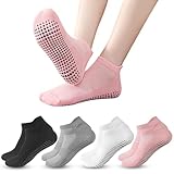 Leikedun Calcetines Antideslizantes para Yoga y Pilates, 4 Pares, Talla 36-39, Transpirables con Puntos de Agarre