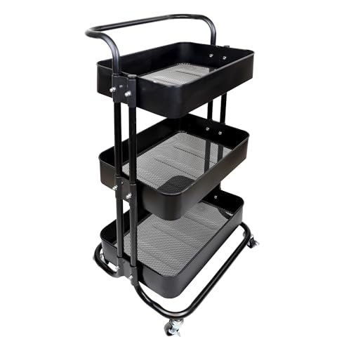 Italian Design – Carro Auxiliar Cube 3 Bandejas para Peluquería y Estética – Diseño Moderno en Negro – Almacenamiento Versátil – Ruedas Giratorias – Estructura Robusta – 75x46x34 cm
