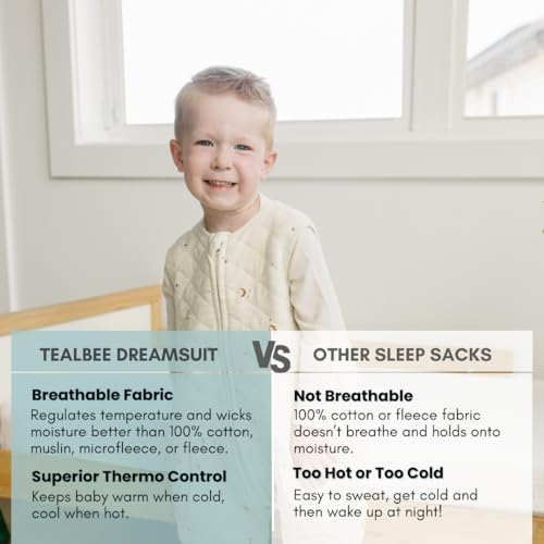 Image of Tealbee Dreamsuit Toddler Sleep Sack with Feet - Walker Sleep Bag with Legs, Rayon made from Bamboo, All Season 1.2 TOG, 2-Way Zipper, 3T-4T - Moons&Stars