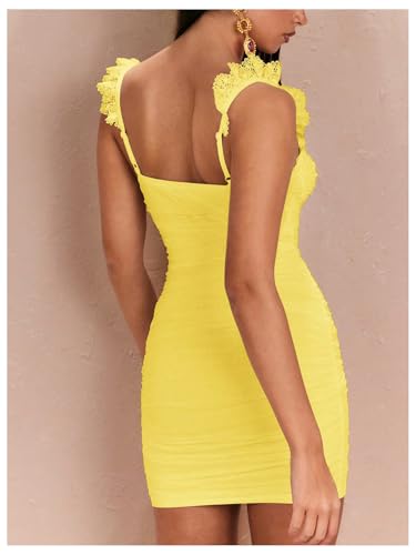 Image of Floerns Women's Lace Trim Sweetheart Neck Ruched Corset Dress Sleeveless Mini Pencil Dresses