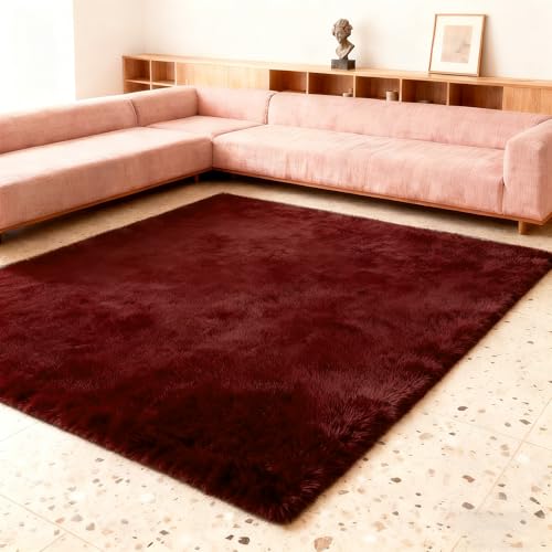 Tapis de salon moelleux extra doux vin rouge grand format 180x280