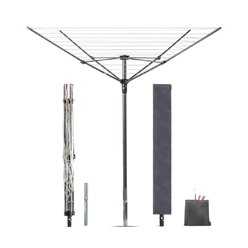 STORAGE MANIAC Outdoor Umbrella Drying Rack, 12 Lines with 164 Feet Drying Space, Steel Frame & Adjustable Height, 4-arm Umbrella Clothesline for Laundry, Collapsible Clothes Drying Rack for