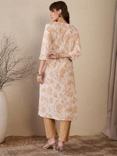Image of INDO ERA Women's Cotton Straight Fit Straight Floral Printed Kurta (IESTR10061)
