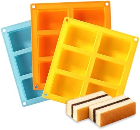 VITUER 3PCS Mini Loaf Pan, Silicone Mini Bread Loaf Baking Pans,6 Cavities Each Baking Mold for Cakes, Bread, Muffin, Dough, Easy to Pop Out, Dishwasher Safe (3 Colors)