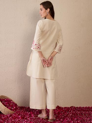 Image of INDO ERA Women's Pure Cotton Embroidered Straight Kurta & Palazzo Set | cotton kurta sets for women