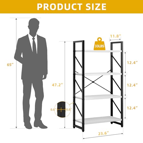 DWVO 4 Tier Modern Bookcase, Narrow Book Shelf Organizer for CD/Movie, Bedroom Office Living Room, White & Black