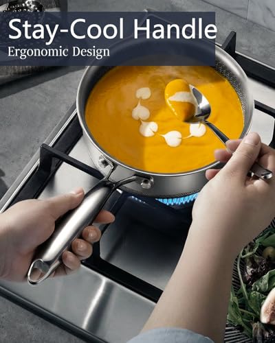Image of USELUCK Nonstick 1.5-QT Saucepan with Glass Lid,Stainless Steel Pot