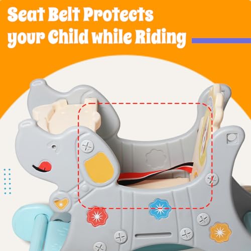 Image of Playgro Puppy Sit On Ride-On Cum Rocker Toy for Kids | Toddler Baby Rocker Ride-On Toys with Parent Push Handle Bars, Front Guard & Safety Seat Belt to Support Kids | Best for Gift | Age 24+ Months