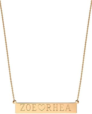 14k Gold Name Bar Necklace, Personalized Letter Necklace, Engraved Name Necklace on Dainty Gold Chain, Minimal, Handmade, Custom, Yellow Gold, Rose Gold, White Gold, Zoe Lev Jewelry