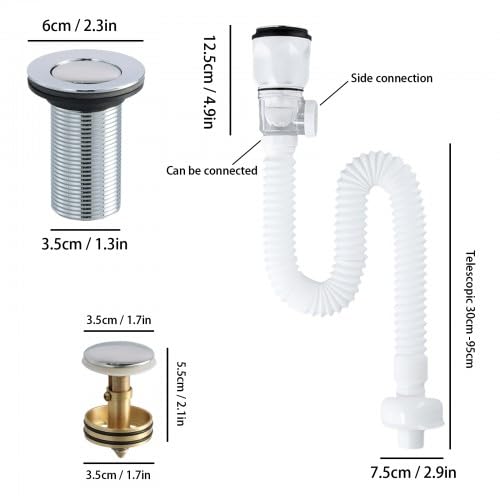 Litinliv Égouttoir Bonde Lavabo Universel Avec Tuyau Flexible Rétractable - Siphon Anti-Odeurs Et Anti-Insectes