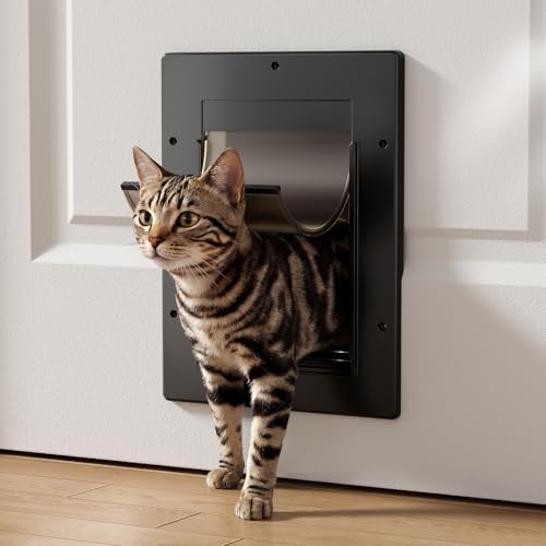 Tiylibe Cat Door for Interior & Exterior Doors, Pets Up to 20 lb, Black