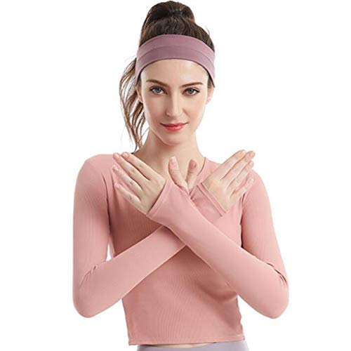 HZH Fitness running shirt, women's yoga top, long sleeve round neck sports t-shirt, quick-drying breathable line yoga clothes,Pink,S