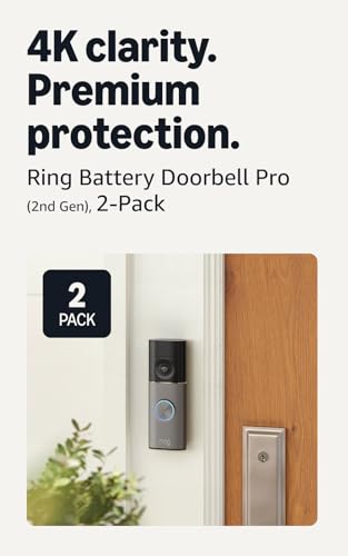 Image of Ring Battery Doorbell Pro (newest model), Retinal 4K with wide-angle video, up to 10x Enhanced Zoom, Night Vision, and Quick Release Ultra Battery Pack, 2-pack Deep Silver