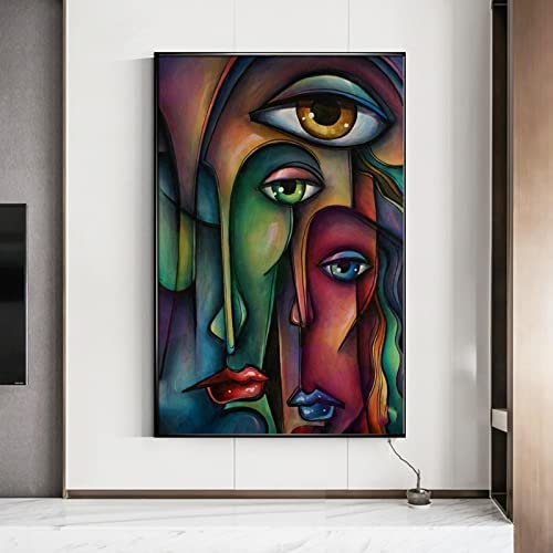EGUOAC Abstrait Femme Visage Affiches Et Coloré Murale Art Tableaux Vintage Toile Tableau Peintures pour Salon Decoration De La Maison 60x100 Cm Pas De Cadre Cover