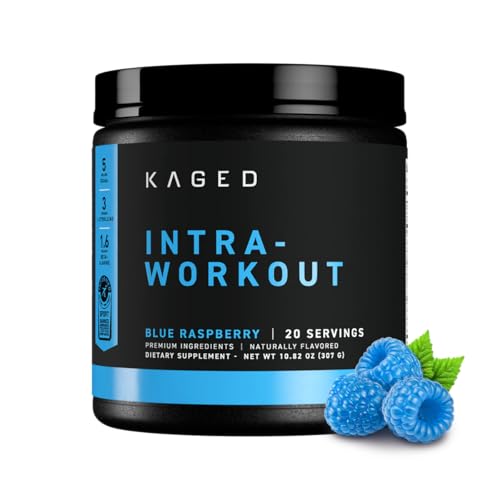 Kaged Intra-Workout Powder In-Kaged BCAAs, L-Citrulline & Beta-Alanine for Endurance 124mg Organic PurCaf Caffeine Coconut Water Powder 20 Servings Blue Raspberry