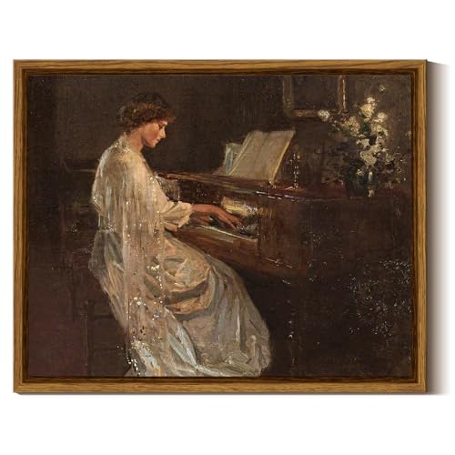 InSimSea Framed Canvas Wall Art Mid Century Lady Playing Piano