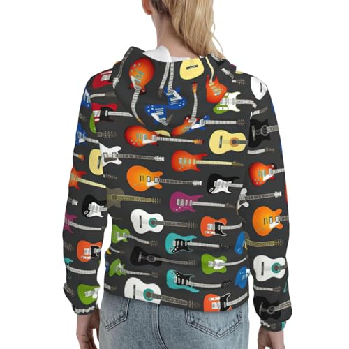 Pull à capuche imprimé guitare femme | Sweat doux extensible avec poche kangourou - 4