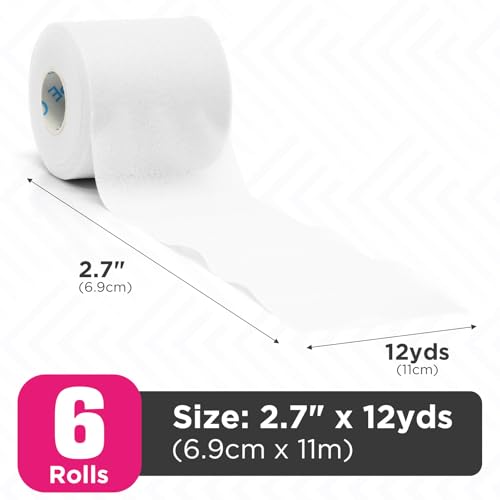 Image of OK TAPE Pre Wrap Tape (6-Rolls, 12 Yds) - Athletic Foam Underwrap for Sports, Protect for Ankles Wrists Hands and Knees, 2.75 Inches - White