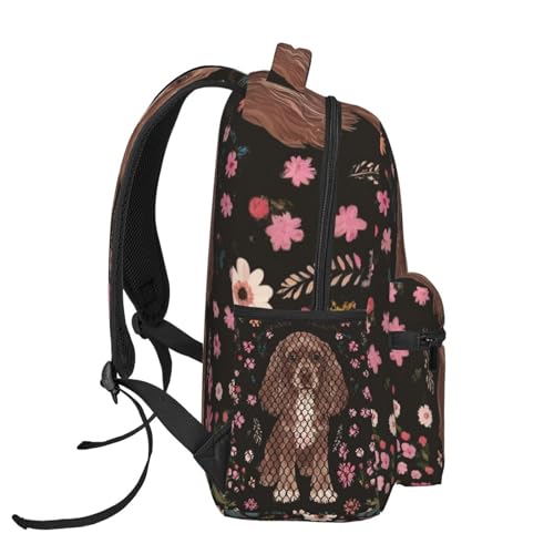 Men Women Lightweight Floral Cocker Spaniel Chocolate Brown Backpack Large Capacity Carry On Bag With Padded Straps for Sports Work Walking Cycling3