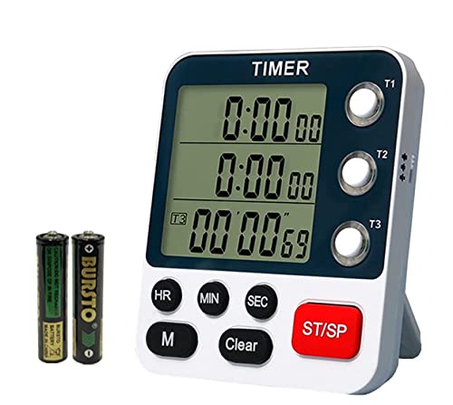 PULIVIA Digitaler Küchentimer Countdown-Stoppuhr 3-Kanal, Kochtimer, Stoppuhr, Großbildanzeige, Einstellbarer Alarm-Timer mit magnetischer Rückseite, inklusive Batterie Cover