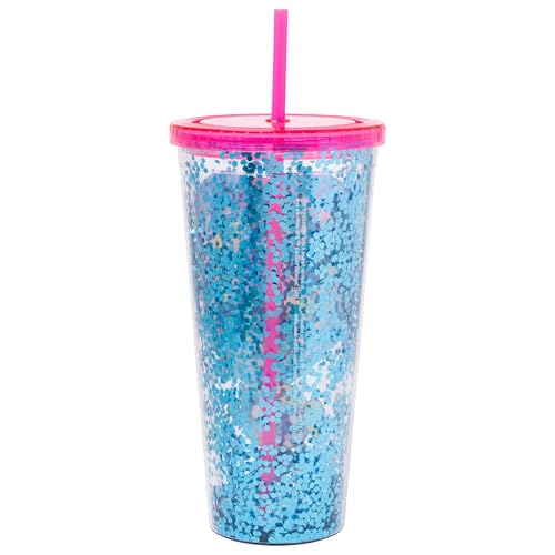 Silver Buffalo The Powerpuff Girls Featuring Blossom, Bubbles, and Buttercup Plastic Confetti Cold Cup with Lid and Straw, 32 Ounces2