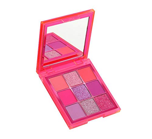 Huda Beauty Neon Obsessions Eyeshadow Palette! Highly Pigmented 9 Shades! Mattes, Creamy Metallics And Shimmers Eye Shadow! Smooth And Blendable Texture! Choose From Orange, Pink Or Green! (Pink)