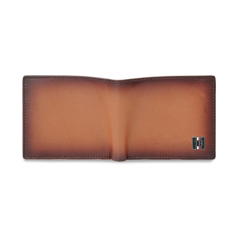 Image of Tommy Hilfiger Men's Leather Global Coin Wallet Gistel - Tan | Slim Bifold with 4 Card Slots, 2 Bill CompartMen'sts & 6-Month Warranty | Stylish Purse for Men's
