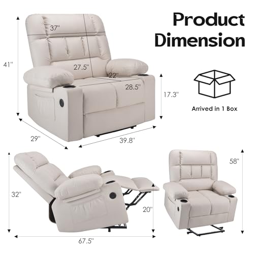 Soohow Oversized Power Lift Recliner Chair with Massage and Heat for Elderly Big and Tall, Large Fabric Recliner Wide Electric Recliner Chair with USB Ports, Cup Holders, Side Pockets - Thumbnail 2