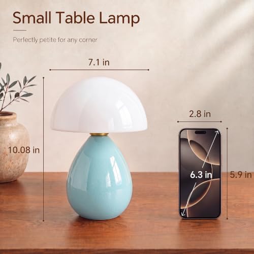 Image of Dawnwake Mushroom Lamp Table Lamp for Bedroom-Small Desk Table Lamps,Blue | Ice Crackle 10.08 inch Mid Century Modern Table Lamps for Living Room Bedroom Decor,Ceramic Lamps for Home Room Decor,Glass Shade