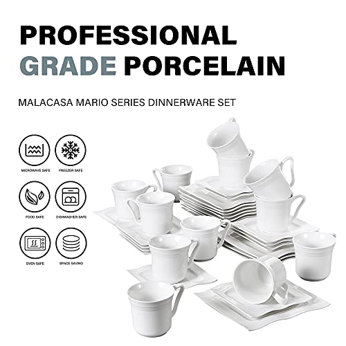 MALACASA Serie Mario Juegos de Café de Porcelana Vajillas de 36 Piezas Servicio de Café 12 Platos de Postre, 12 Tazas de… - Imagen 3