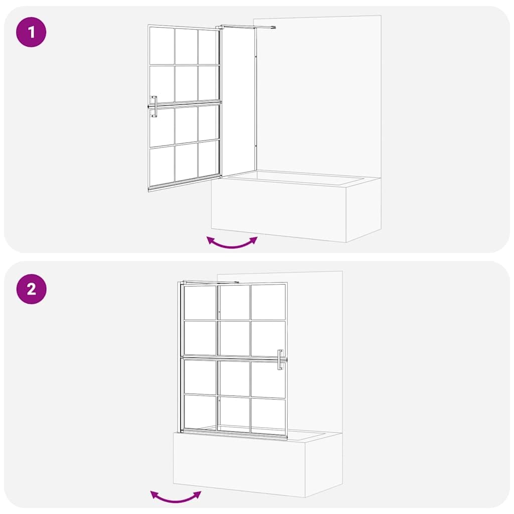 Parete Doccia Bagno Nero e Trasparente in Vetro Temperato, Box Doccia Pieghevole 100x68x128 cm, Paraspruzzi per Vasca, Parete in Vetro Moderna per Interni