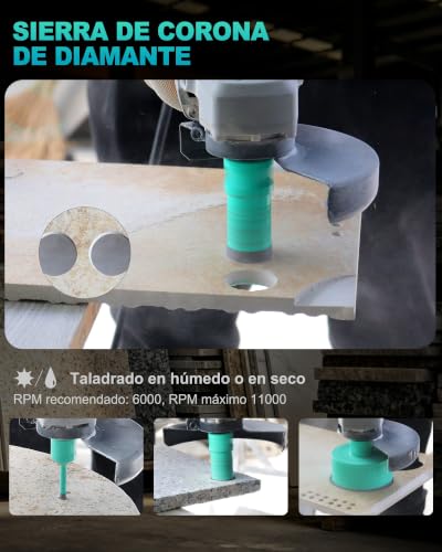Miniatura 5 de Lekomesh Broca Diamante 6mm 10pcs - Corona De Diamante Para Porcelánico Cerámica Mármol Granito Piedra, Rosca M14