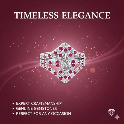 Image of Choose Your Gemstone Royal Empress Ring 925 Sterling Silver Marquise Shape Halo Engagement Rings Ornaments Surprise for Wife Symbol of Love Clarity Comfortable US Size 4 to 12