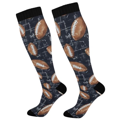 MFTJYO Rugby Football Blue Pattern Women's Compression Socks for Women Men Knee High Socks Long Circulation for Athletic Running