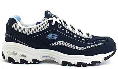 Skechers Sport Women's D'Lites Memory Foam Lace-up Sneaker,Navy/White,8.5 M US