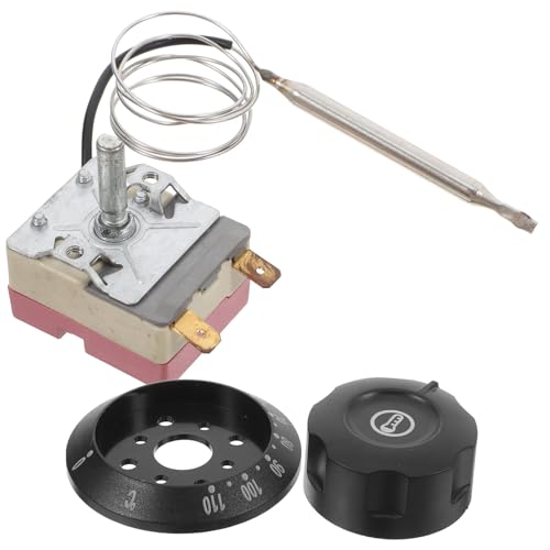 HOOWIFFY Termostato Ajustable Eléctrico para Horno y Freidora de Aire, Control de Temperatura 30-110 °c, 1 Unidad con Cubierta Negra, Compatible con Calentador de Agua, Uso en Cocina