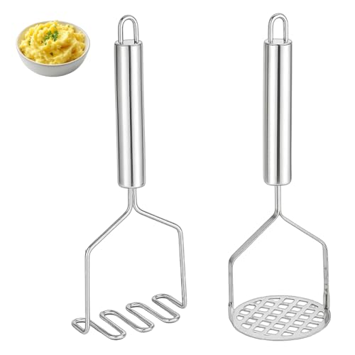 Kartoffelstampfer Edelstahl 2 Stück Set Mit Runden Und Linienförmigen Stampfern Praktische Küchenutensilien Für Kartoffelbrei Und Mehr Robustes Design Für Kartoffelpüree Gemüse & Avocado