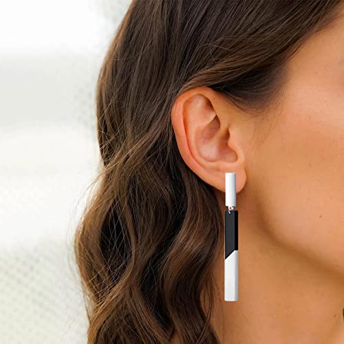 Clip-on Earrings for Women Dangle Black & White Bar, Comfortable Lightweight & Hypoallergenic Simple Minimalist Dangling Drop Earring for Non-Pierced Ear, Keloid Earing4
