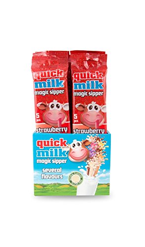 CANNUCCE AROMATIZZATE ALLA FRAGOLA Ideali per la colazione | Confezione da 100 Cannucce | Le Originali QUICK MILK Senza Glutine | Solo aromi Naturali | Adatte anche agli intolleranti al Lattosio