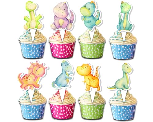 24 PCS Dinosaur Cupcake Toppers - Cute Dino Party Decorations