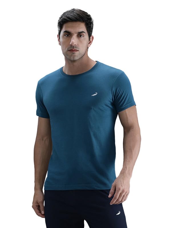 Image of CROCODILE Men Solid Sport Fit T Shirt | Round Neck | Short Sleeve | Regular Length | Basic Casual Pull On Topwear Grey Melange