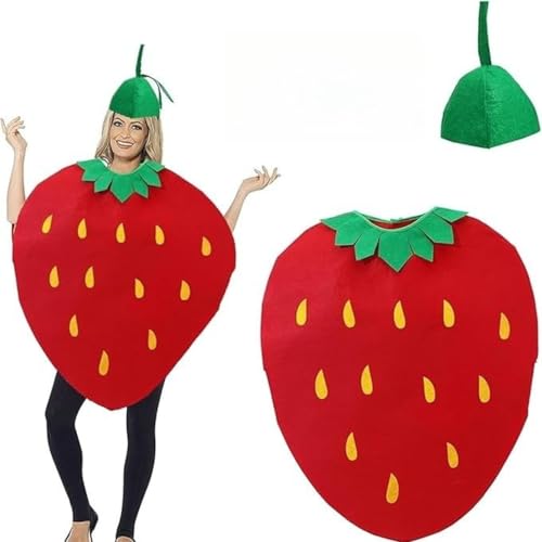 Costume da fragola per adulti, costume da frutta, costume creativo e stravagante, costume da gioco di ruolo maschile e femminile, adatto per carnevali, feste e costumi da festival (2 pezzi)
