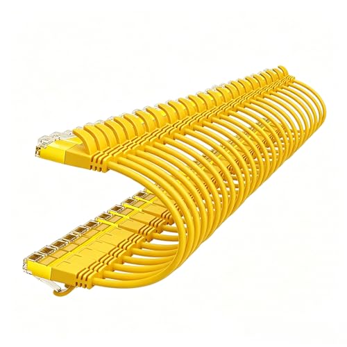 Werkybay 25cm Ultradünn/Slim OD:3.8mm CAT7 Ethernetkabel (Gelb, 24-Stück), 10Gbps kurz Netzwerkkabel, RJ45 Kupfer Patchkabel, 0.25m LAN Kabel für Servers, Modem, Router, Patchpanel, Switch usw.