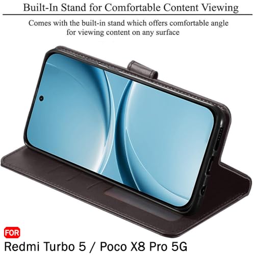 Image of TheGiftKart Flip Back Cover Case for Mi Redmi Turbo 5 5G / Poco X8 Pro 5G | Dual-Color Leather Finish | | Inbuilt Stand & Pockets | Wallet Style Flip Back Case Cover (Faux Leather, Coffee & Brown)