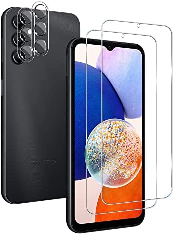 Galaxy A14 Tempered Glass Screen Protector + Camera Lens Protector [ 2 + 2 Pack ][Fingerprint Unlock] [Anti-Scratch] [Case Friendly] Clear HD Protective Film for Samsung Galaxy A14 5G