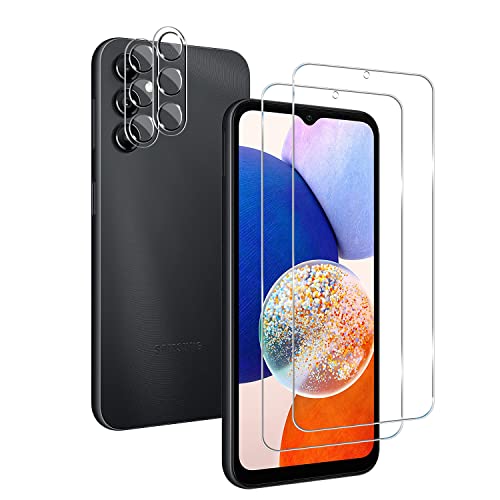 BIGFACE Galaxy A14 Tempered Glass Screen Protector + Camera Lens Protector [ 2 + 2 Pack ][Fingerprint Unlock] [Anti-Scratch] [Case Friendly] Clear HD Protective Film for Samsung Galaxy A14 5G