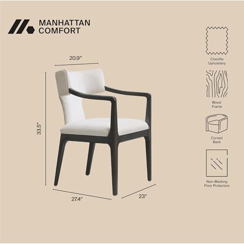 Manhattan Comfort Eloria Dining Chairs, Upholstered Chenille Armchair with Beech Wood Frame, Mid Century Modern Table Seating with Cutout Sides, Cream by Manhattan Comfort - Used condition - Image 4