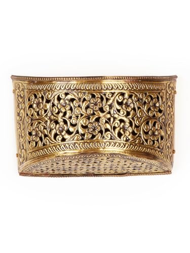 Image of Decorative Wall Brass Light, Carved Metal Design, Warm Ambient Lighting